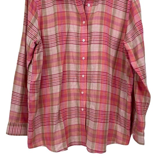 Lands End Womens Pink Plaid Button-Down Shirt Size XL 100% Cotton Woven knit - Picture 10 of 13